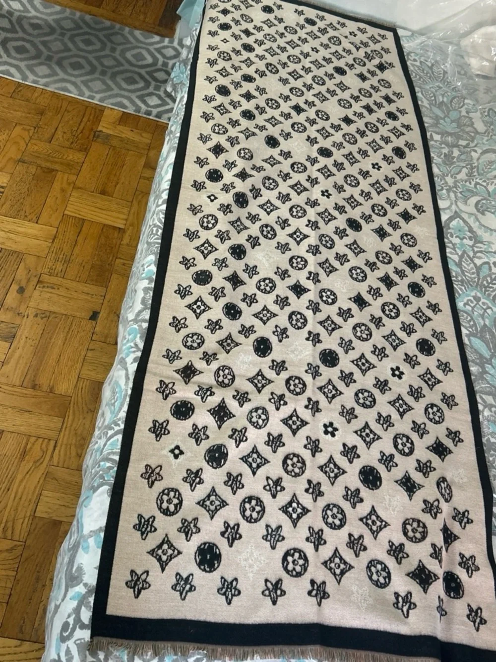 Pattern Women Scarf - Black with Multicolor Accents
